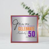 紫 + オレンジ + シルバー - 50歳の誕生日 招待状 (スタンド正面)