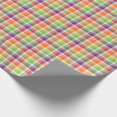 紫、オレンジ、ライムグリーンの格子模様 ラッピングペーパー (角)