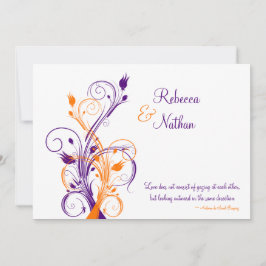 紫、オレンジ、白フローラ結婚式招待状 招待状