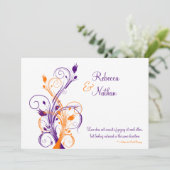 紫、オレンジ、白フローラ結婚式招待状 招待状 (スタンド正面)