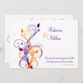 紫、オレンジ、白フローラ結婚式招待状 招待状 (正面/裏面)