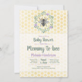 紫、ギンガム、mommy to bee女の子の赤ちゃんシャワー 招待状 (正面)