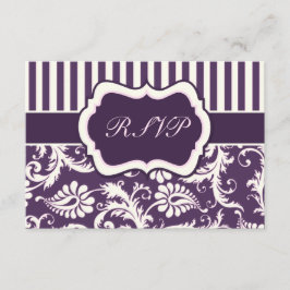 紫、クリーム、ピンクのストライプ柄のダマスク返信カード 出欠カード
