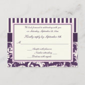 紫、クリーム、ピンクのストライプ柄のダマスク返信カード 出欠カード (裏面)