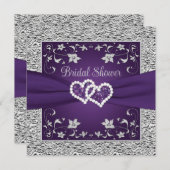紫、グレーラブハートブライダルシャワー招待 (正面/裏面)