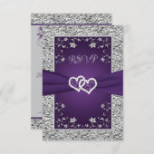 紫、グレーラブハート（小）結婚式RSVP 出欠カード (正面/裏面)