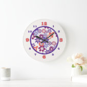 紫/サンゴファンタジーの花柄 ラージ壁時計 (ホーム)