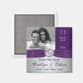 紫、シルバーグレーフローラ日付磁石を保存 マグネット (正面/裏面)