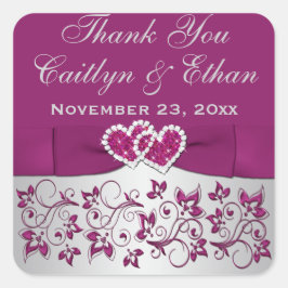 紫、シルバーグレーフローラ結婚式の引き出物シール スクエアシール