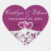 紫、シルバーグレーフローラ結婚式の引き出物シール ハートシール (正面)