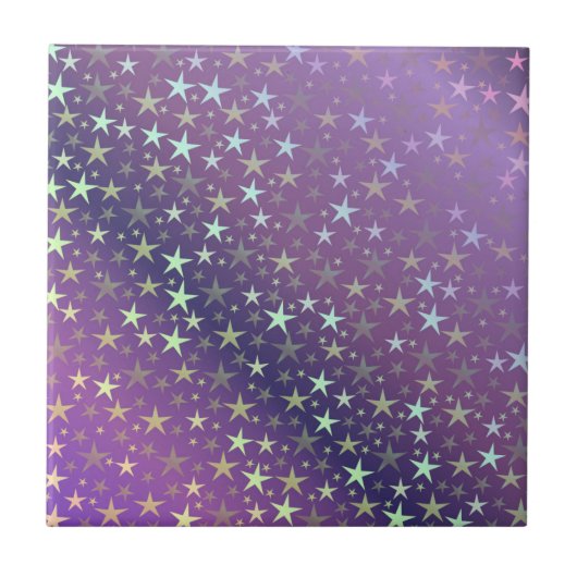 紫+シルバー，光沢，明るい，星，色，デコレティ タイル (正面)