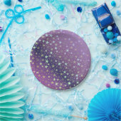 紫+シルバー，光沢，明るい，星，色，デコレティ ペーパープレート (パーティー)