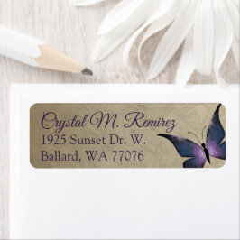 紫、タウペ・バタフライ・差出人住所ラベル ラベル