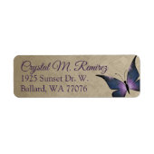 紫、タウペ・バタフライ・差出人住所ラベル ラベル (正面)