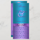 紫、ターコイズフローラのハート結婚のメニュー プログラム (正面/裏面)