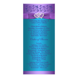紫、ターコイズフローラハート結婚式 プログラム2 ラックカード