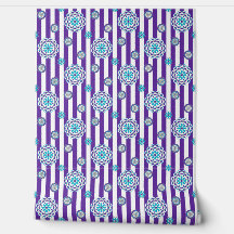 紫、ターコイズモダンの花ストライプ付