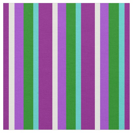 紫、ターコイズ、緑、蘭と黄色の線 ファブリック (クローズアップ)