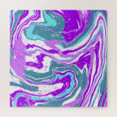 紫、ティール(緑がかった色)、ターコイズ大理石流体アート ジグソーパズル (横)