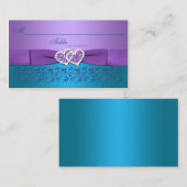 紫、ティール(緑がかった色)フローラ、ハート結婚のプレイスカード プレイスカード (正面/裏面)