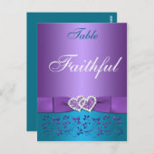 紫、ティール（緑がかった色）フローラ、ハート表名カード ポストカード (正面/裏面)