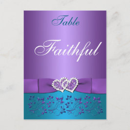 紫、ティール（緑がかった色）フローラ、ハート表名カード ポストカード