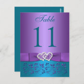 紫、ティール(緑がかった色)フローラ、ハート表番号カード ポストカード (正面/裏面)