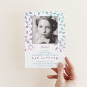 紫+ティール(緑がかった色)モダンフォトバルミツワー招待状 招待状