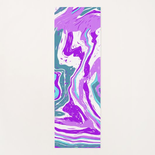 紫、ティール（緑がかった色）、白の大理石の渦巻き流体芸術 ヨガマット (正面)