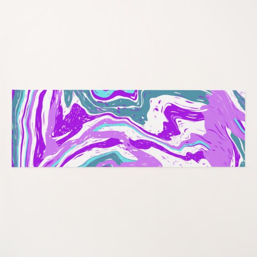紫、ティール（緑がかった色）、白の大理石の渦巻き流体芸術 ヨガマット (正面(横))