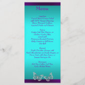 紫、ティール(緑がかった色)蝶フローラ結婚のメニューカード メニュー (裏面)