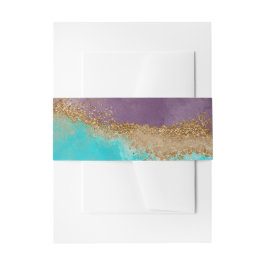 紫、ティール(緑がかった色)、金ゴールドグリッター結婚の固定式 招待状ベリーバンド