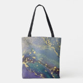紫、ティール(緑がかった色)、金ゴールド抽象芸術液芸術 トートバッグ (裏面)