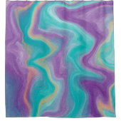 紫、ティール（緑がかった色）、金ゴールド渦巻き流体アート シャワーカーテン (正面)