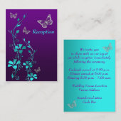 紫、ティール(緑がかった色)、銀フローラ蝶の囲い エンクロージャーカード (正面/裏面)