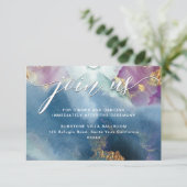 紫、ティール（緑がかった色）、青の水の色の披露宴詳細 エンクロージャーカード (スタンド正面)