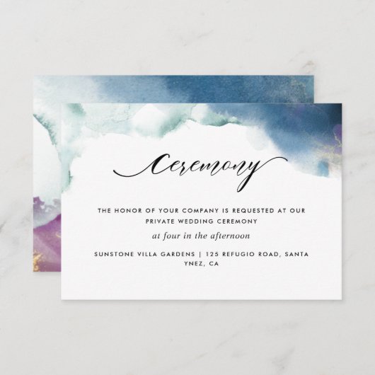 紫、ティール（緑がかった色）、青の水結婚色の儀式 エンクロージャーカード (正面/裏面)