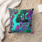 紫、ティール(緑がかった色)、青、黒のカラフル抽象芸術流体 クッション (ブランケット)