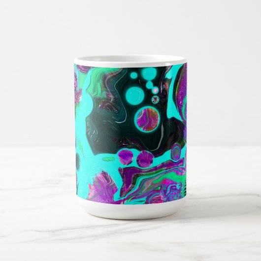 紫、ティール(緑がかった色)、青、黒のカラフル抽象芸術流体 コーヒーマグカップ (中央)