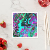 紫、ティール（緑がかった色）、青、黒のカラフル抽象芸術流体 スタンダードカクテルナプキン (インサイチュ)