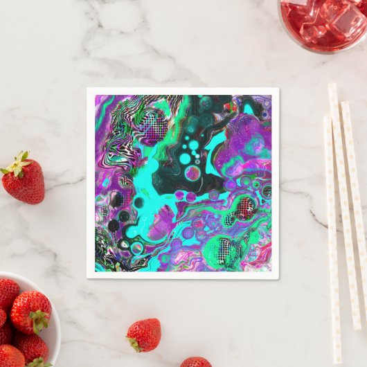 紫、ティール（緑がかった色）、青、黒のカラフル抽象芸術流体 スタンダードカクテルナプキン (インサイチュ)