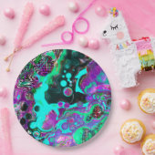 紫、ティール（緑がかった色）、青、黒のカラフル抽象芸術流体 ペーパープレート (パーティー)