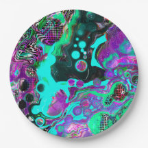 紫、ティール（緑がかった色）、青、黒のカラフル抽象芸術流体