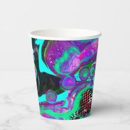 紫、ティール（緑がかった色）、青、黒のカラフル抽象芸術流体 紙コップ