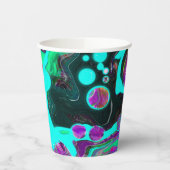 紫、ティール（緑がかった色）、青、黒のカラフル抽象芸術流体 紙コップ (左)