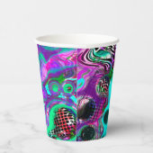 紫、ティール（緑がかった色）、青、黒のカラフル抽象芸術流体 紙コップ (右)