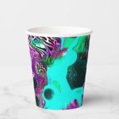 紫、ティール（緑がかった色）、青、黒のカラフル抽象芸術流体 紙コップ (正面)