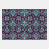 紫、ティール(緑がかった色)、黒バレンタインデーハート曼荼羅 ラッピングペーパーシート (正面2)