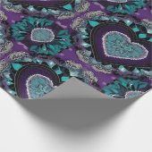 紫、ティール（緑がかった色）、黒バレンタインデーハート曼荼羅 ラッピングペーパー (角)