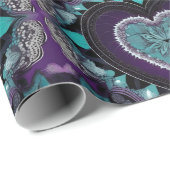 紫、ティール（緑がかった色）、黒バレンタインデーハート曼荼羅 ラッピングペーパー (ロールコーナー)